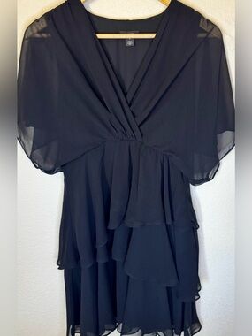 Halogen Black Chiffon Tiered Ruffle Dress Flutter Sleeve Mini Small
